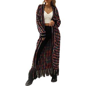 Womens Oversized Cardigan Sweater Long Dusters Boho Maxi Aztec Open Front Fringe